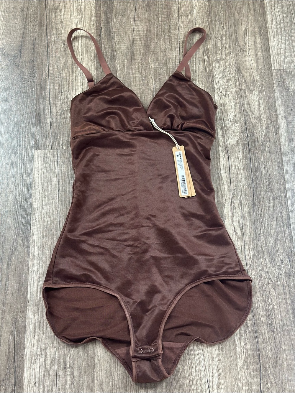 SKIMS Satin Brown Sleeveless Bodysuit